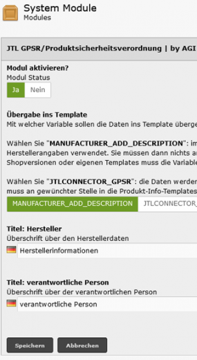 GPSR-Daten der JTL-Wawi im modified-Shop zeigen