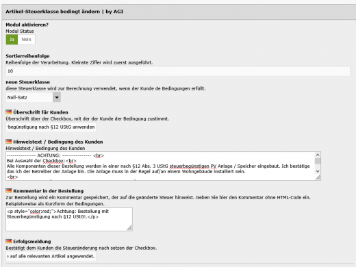 Ansicht im Backend