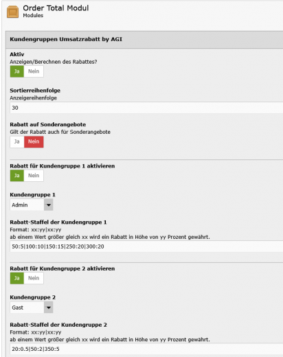 Kundengruppen Umsatzrabatt