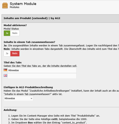 Content-Seiten als Produkt-Tabs