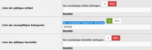 Kategorien und Artikel von Gutscheinen ausschließen