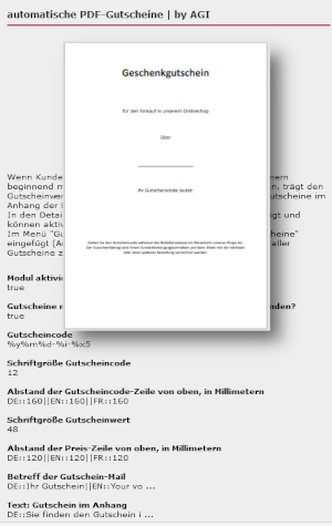 AGI PDF-Gutscheine: EInstellungen und Geschenkutschein